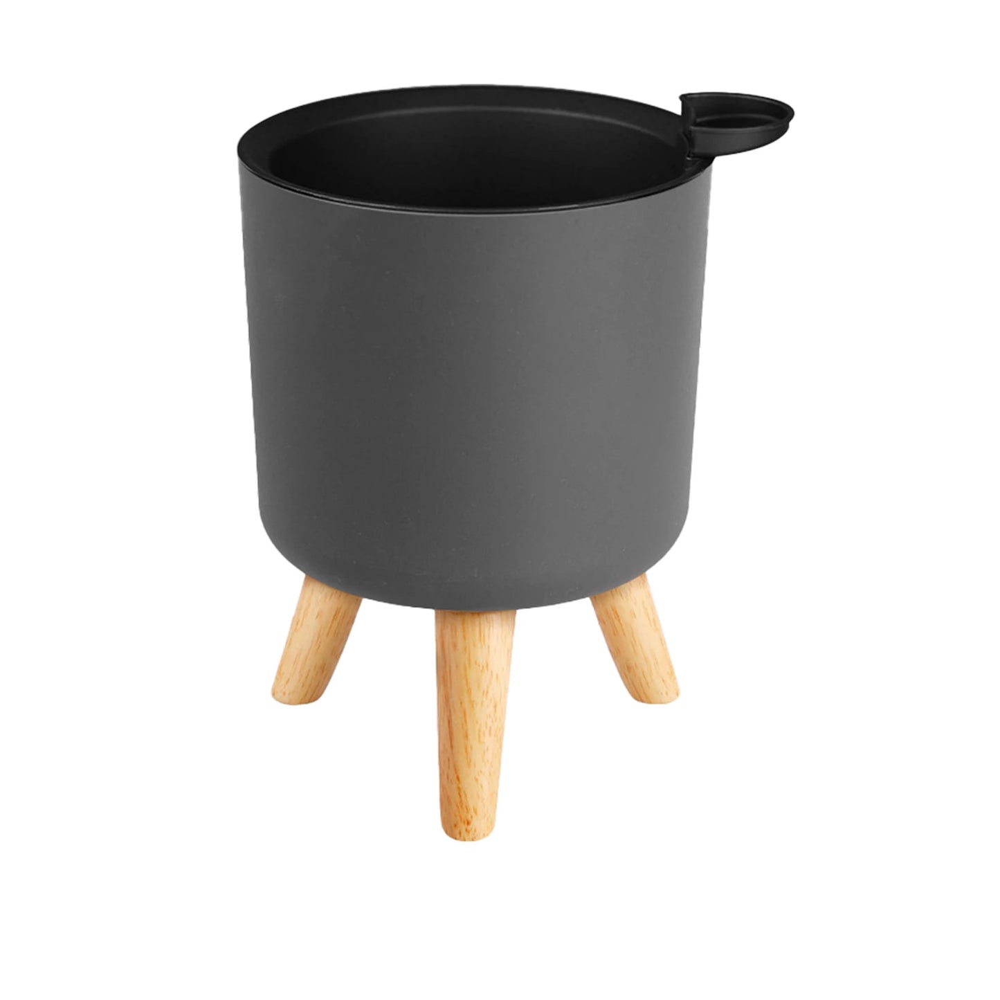 Modern Self-Watering Floor-Standing Round Planter with Wooden Legs – Drainage System for Indoor Plants, Herbs, and Bonsai