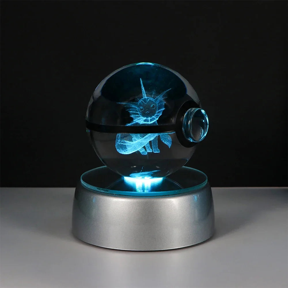 3D Pokemon Crystal Ball Night Light with LED Base – Pikachu, Gengar, Eevee, Mewtwo