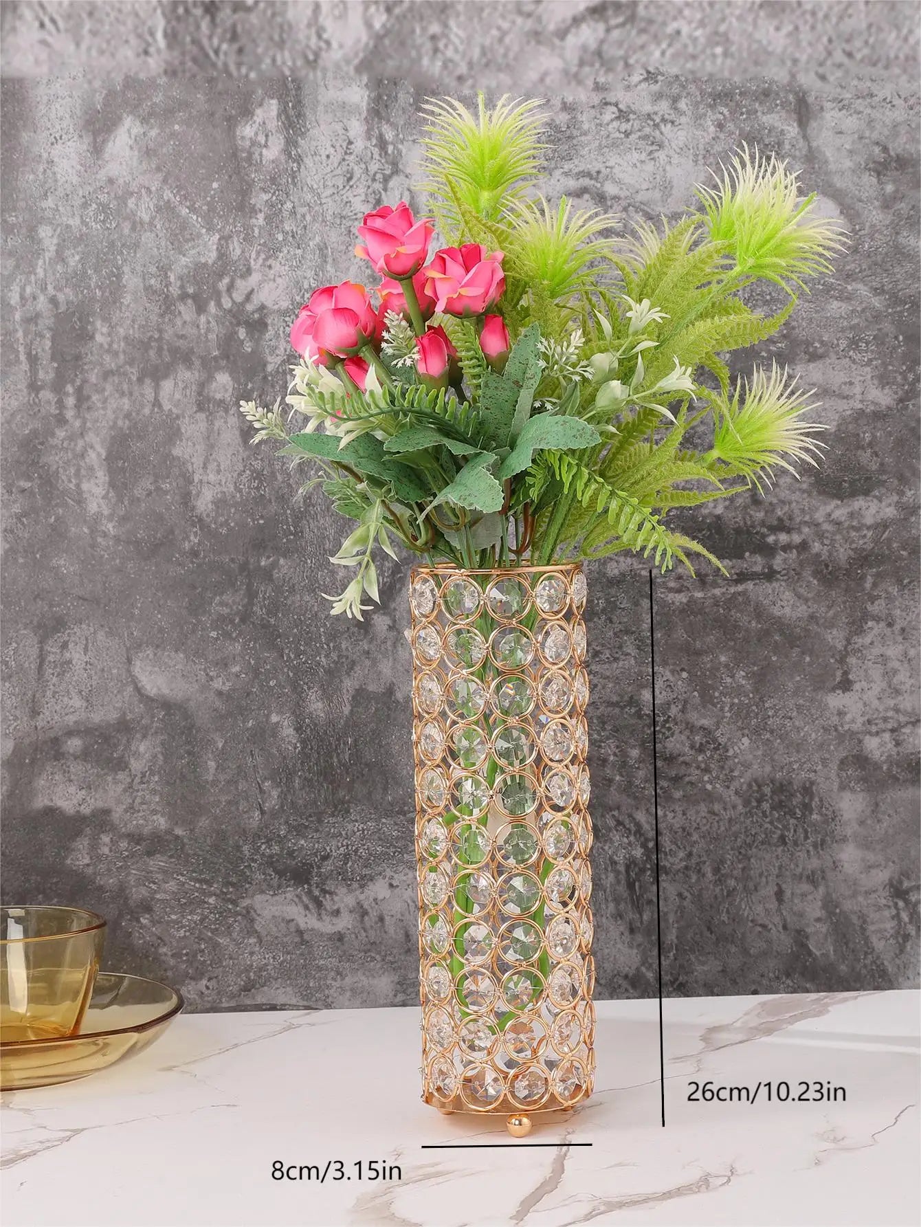 Elegant Crystal Gold Flower Vase - Centerpiece for Dining Table and Home Décor