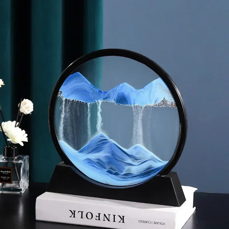 3D Moving Sand Art Picture - Round Glass Deep Sea Sandscape Hourglass for Home & Office Decor