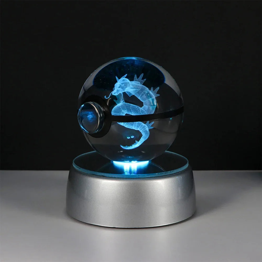 3D Pokemon Crystal Ball Night Light with LED Base – Pikachu, Gengar, Eevee, Mewtwo