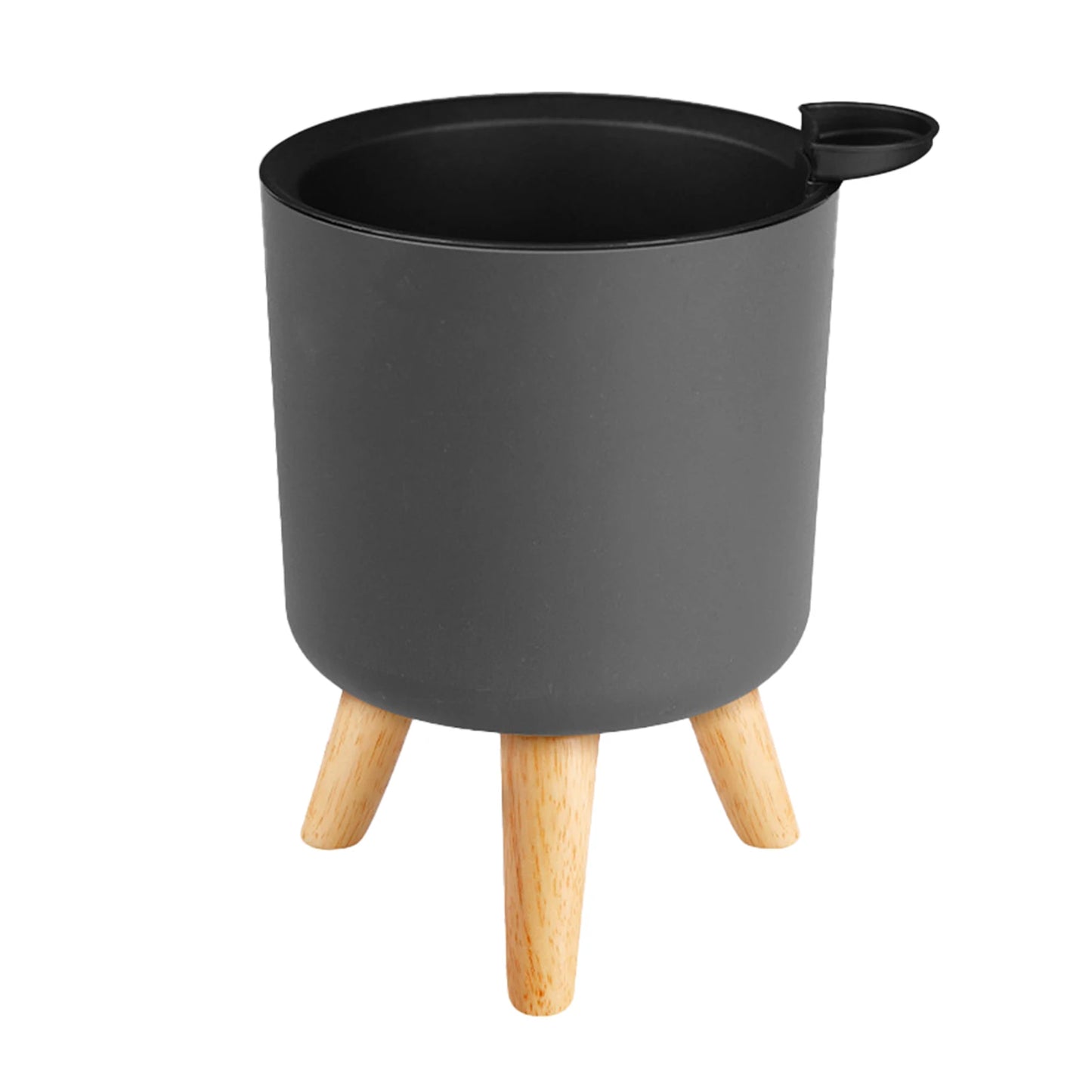 Modern Self-Watering Floor-Standing Round Planter with Wooden Legs – Drainage System for Indoor Plants, Herbs, and Bonsai