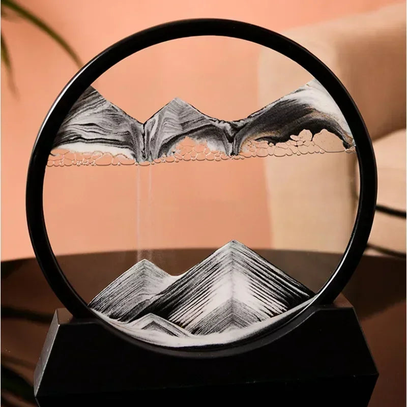 3D Moving Sand Art Picture - Round Glass Deep Sea Sandscape Hourglass for Home & Office Decor