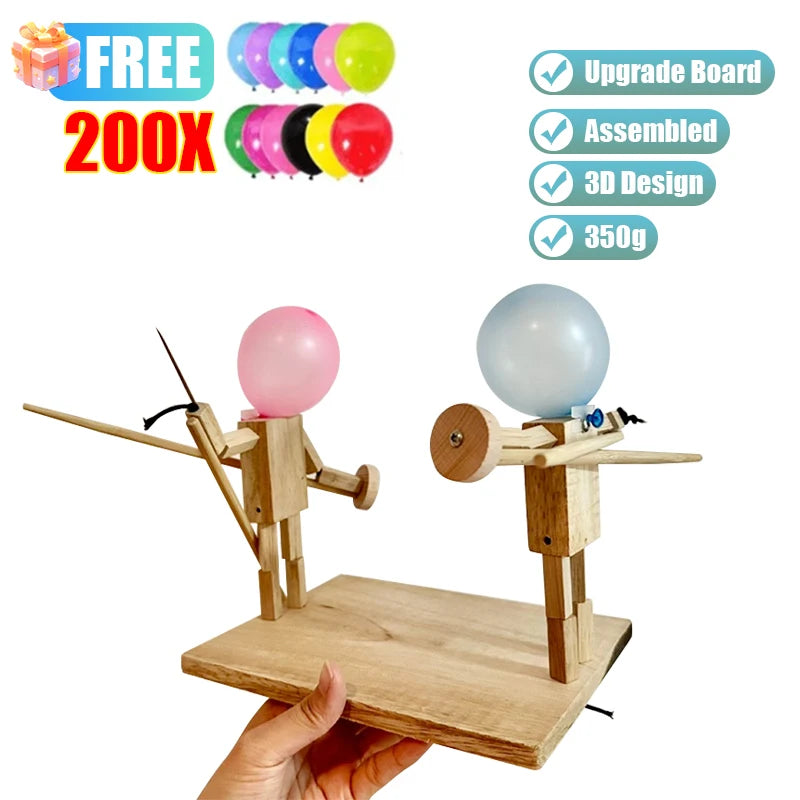 Balloon Bamboo Man Battle Game - Fun Wooden Fencing Game for 2 Players with 100 Balloons