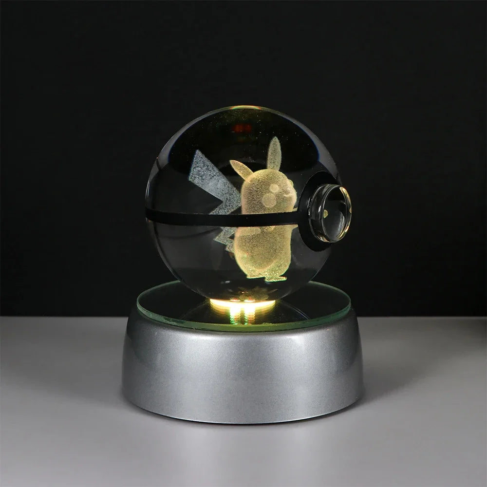 3D Pokemon Crystal Ball Night Light with LED Base – Pikachu, Gengar, Eevee, Mewtwo