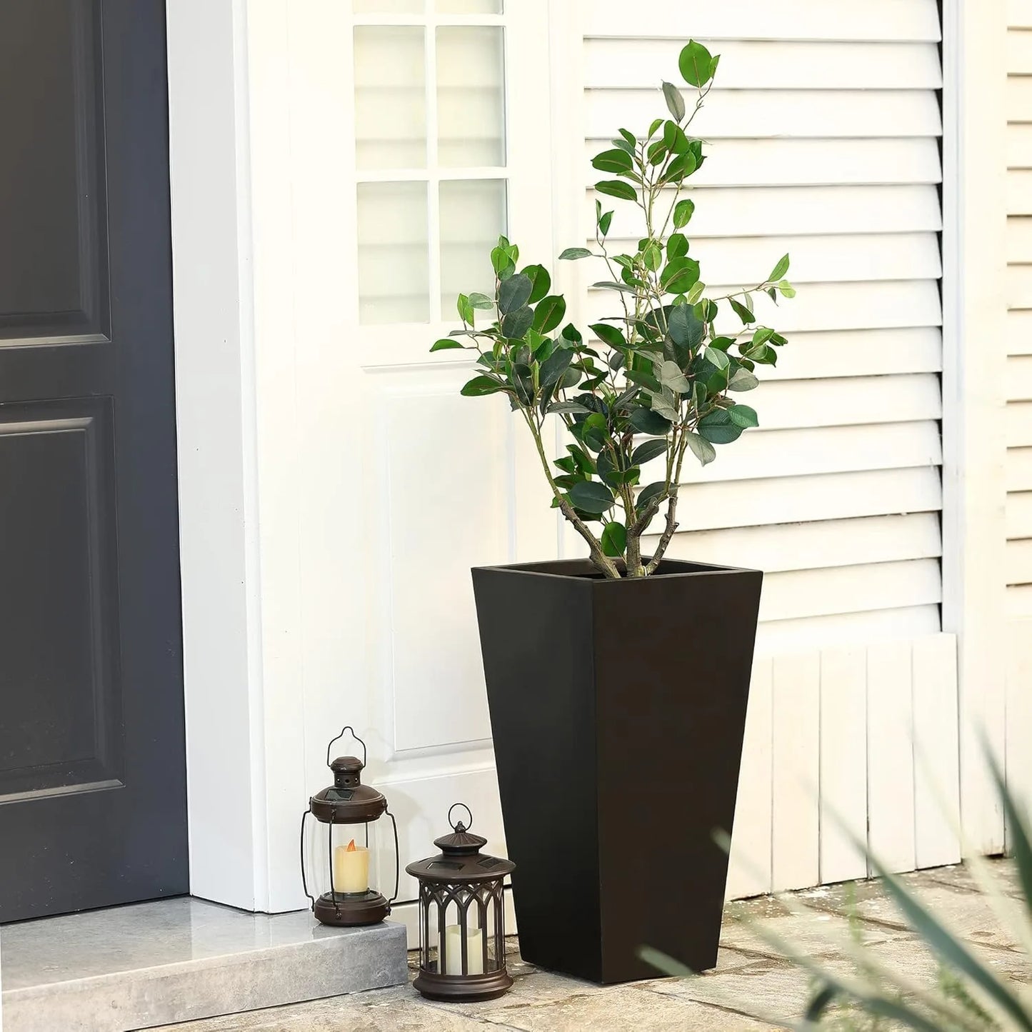 Tall Black Tapered Planters for Indoor and Outdoor Use, 18.5"