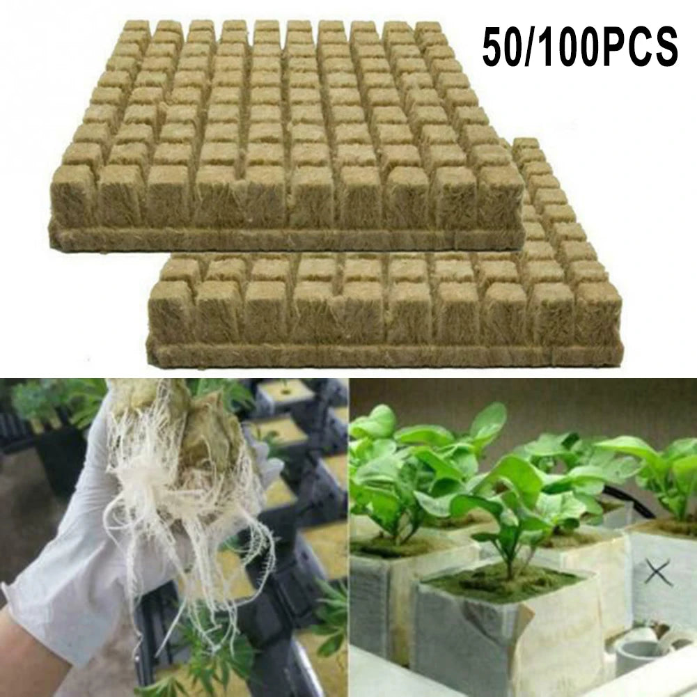 50/100pcs 25x25x40mm Stonewool Hydroponic Grow Media Cubes - Soilless Rock Wool Plant Substrate