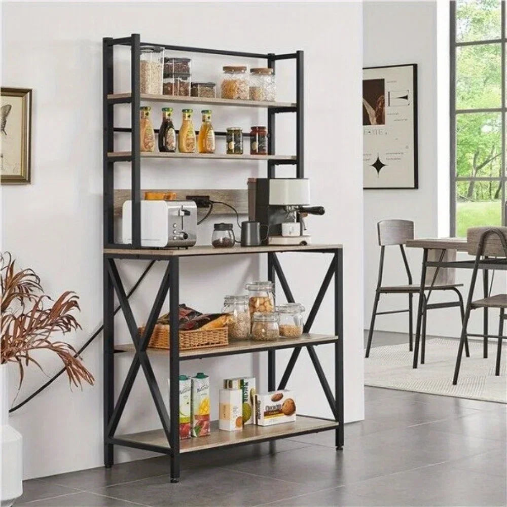 Kitchen Baker’s Rack with Power Outlet - 5-Tier Microwave Stand with Shelves & Coffee Bar