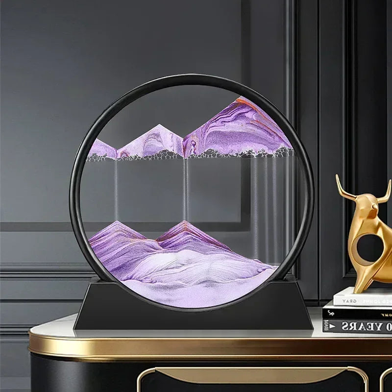 3D Moving Sand Art Picture - Round Glass Deep Sea Sandscape Hourglass for Home & Office Decor