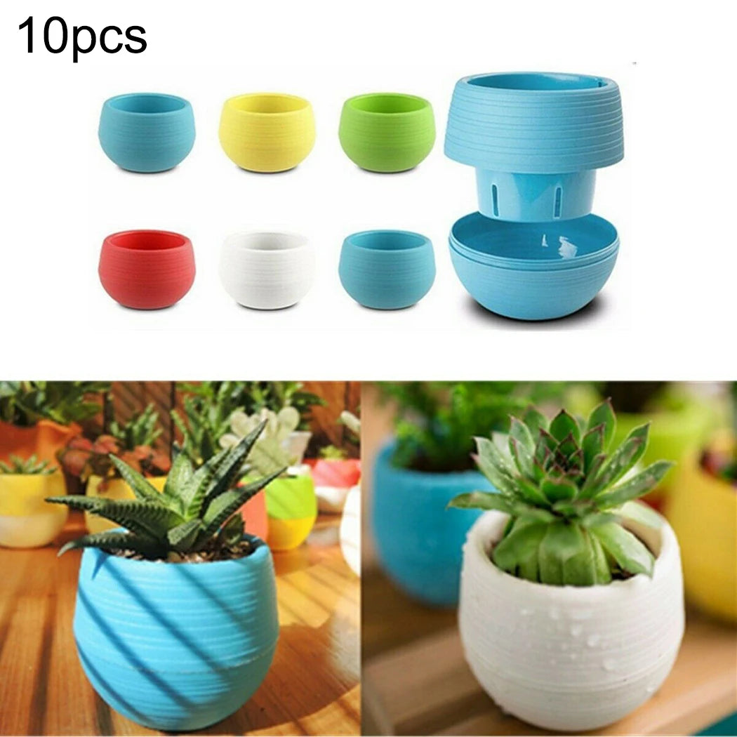 10pcs Mini Plastic Flower Pot Round Succulent Pot Small Flower Plant Planter Colorful Nursery Box Trays Transplant Flower Pots