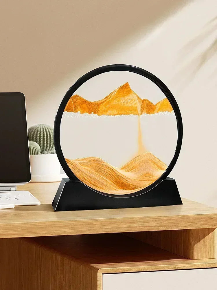 3D Moving Sand Art Picture - Round Glass Deep Sea Sandscape Hourglass for Home & Office Decor