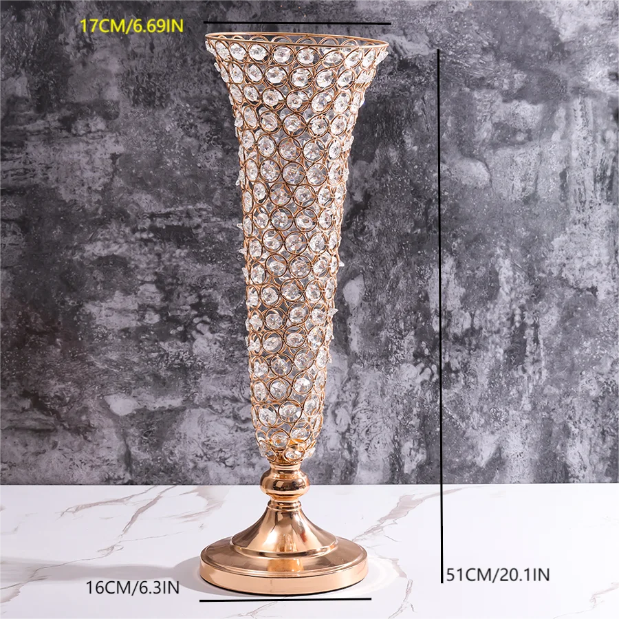 Elegant Crystal Gold Flower Vase - Centerpiece for Dining Table and Home Décor