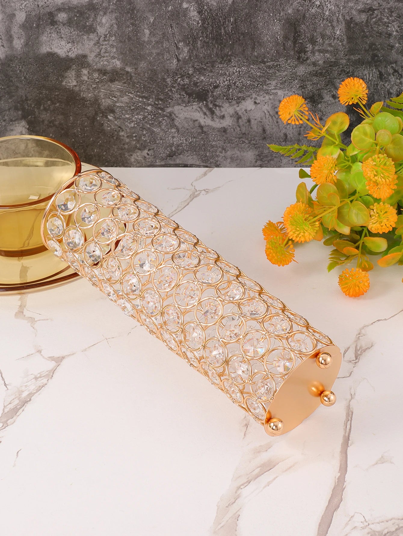 Elegant Crystal Gold Flower Vase - Centerpiece for Dining Table and Home Décor