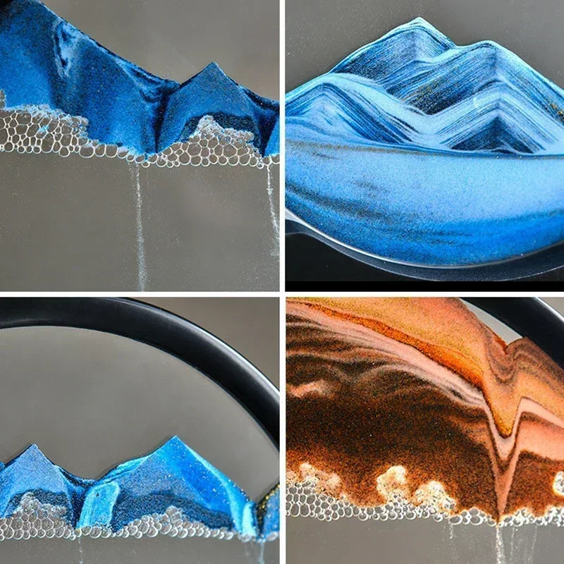 3D Moving Sand Art Picture - Round Glass Deep Sea Sandscape Hourglass for Home & Office Decor